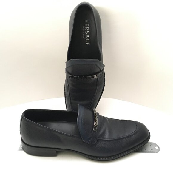 Authentic Men\'s Versace Black Dark Navy Leather Slip-on Size 40 Run Big Like 42 main image 8